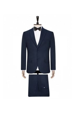 Tk1020000211 Mono Yaka Normal Bel Slim Fit Armürlü Mavi Erkek Takım Elbise 5002886981