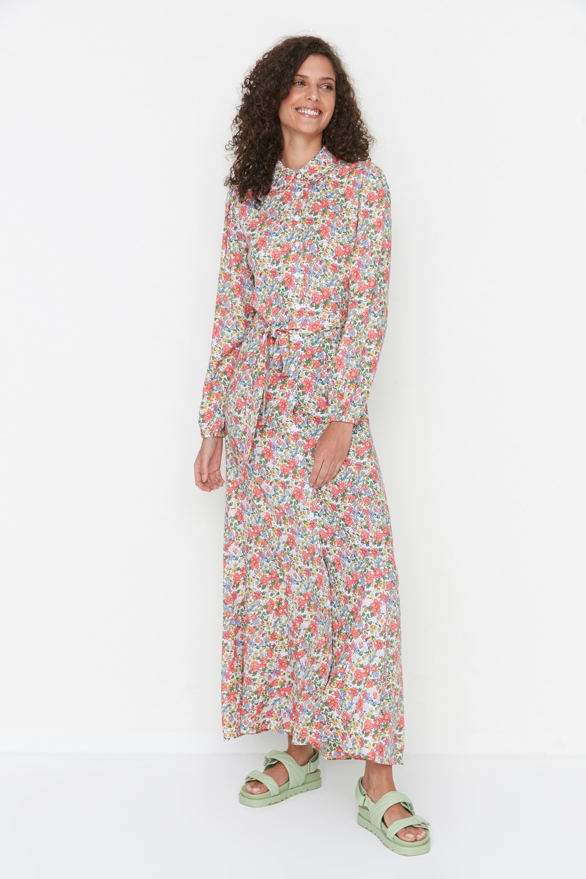 trendyol-modest-floral-shirt-collar-belted-wo