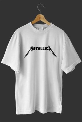 Unisex Beyaz Metallica Baskılı Oversize T-shirt ZYKN-METALLLİCA