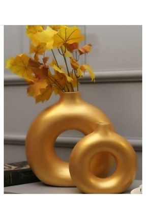 Metalik Altın Dekoratif Halka Vazo 2'li Set md332