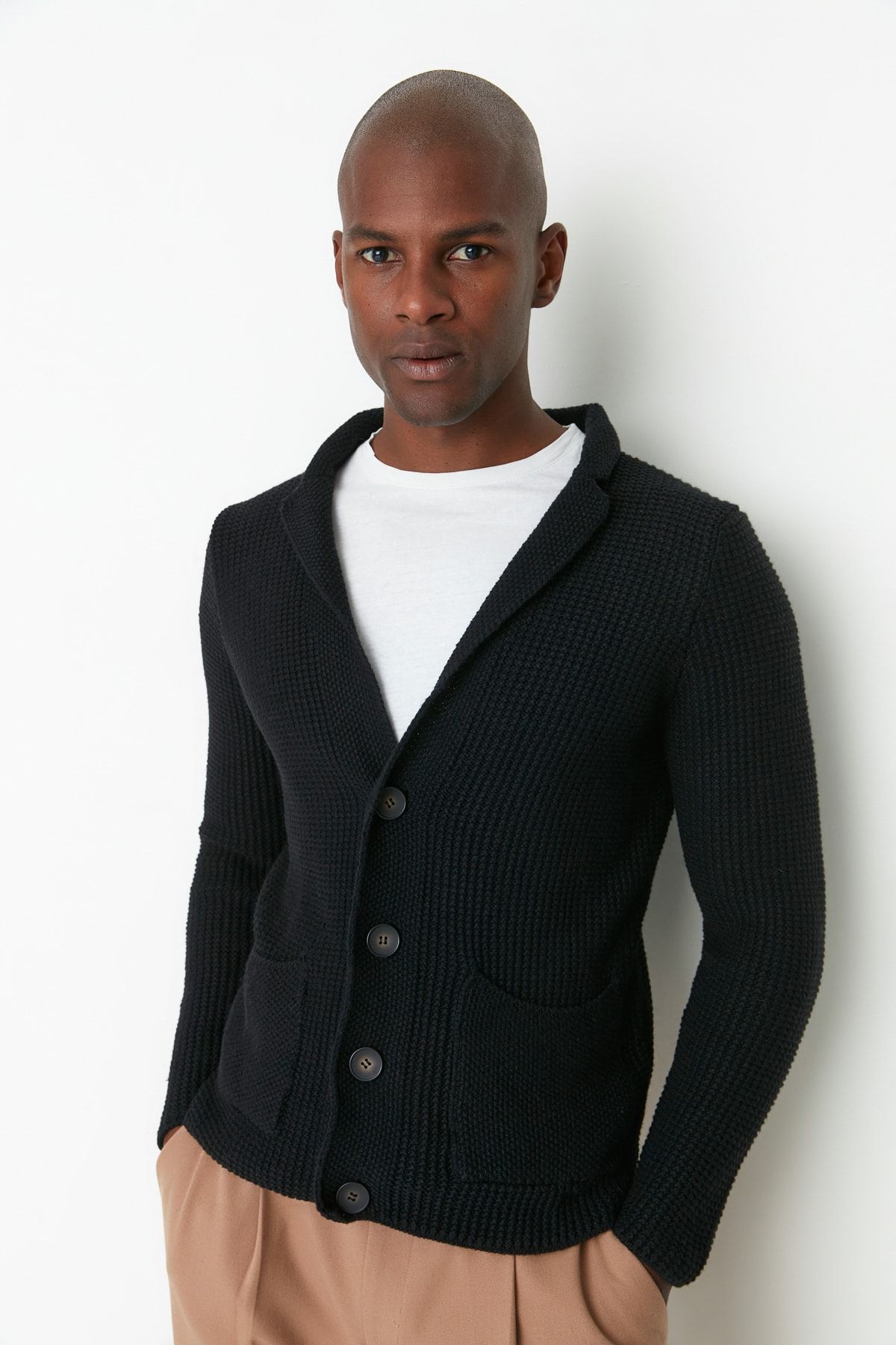 Mens black cardigan with pockets hotsell