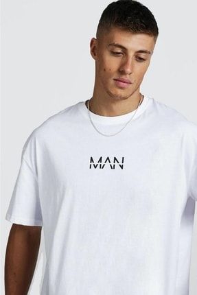 Unisex Man Baskılı Oversize Beyaz Tshirt Basilioman