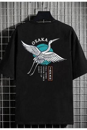 Unisex Oversize T-shirt Osaka Kuş Sırt Baskı Siyah dont-kuş