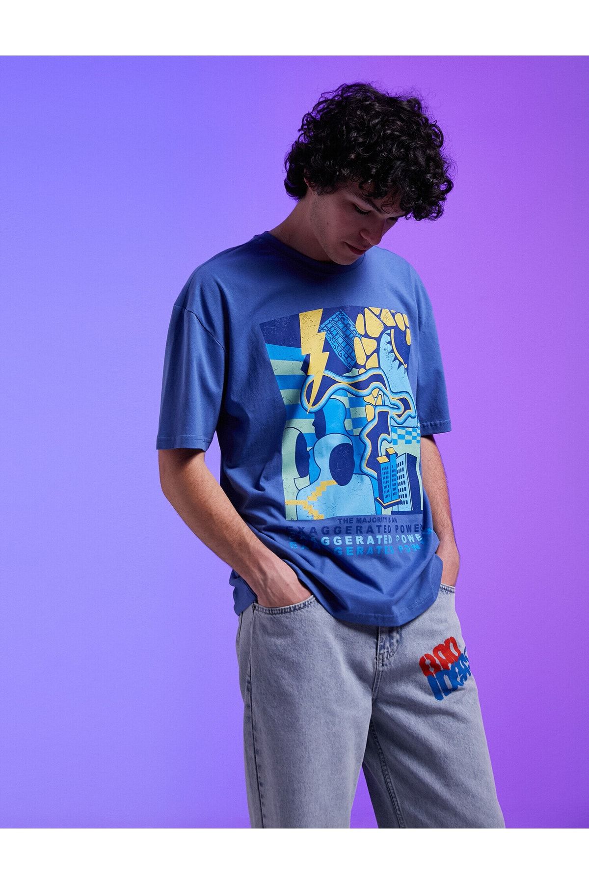 Koton T-Shirt Blau Regular Fit Fast ausverkauft