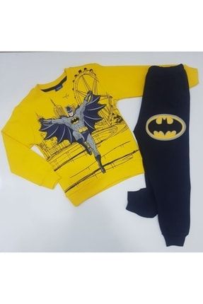 Erkek Çocuk Sarı Renk Batman Desenli %100 Pamuk Pijama Takımı D54SA4D4