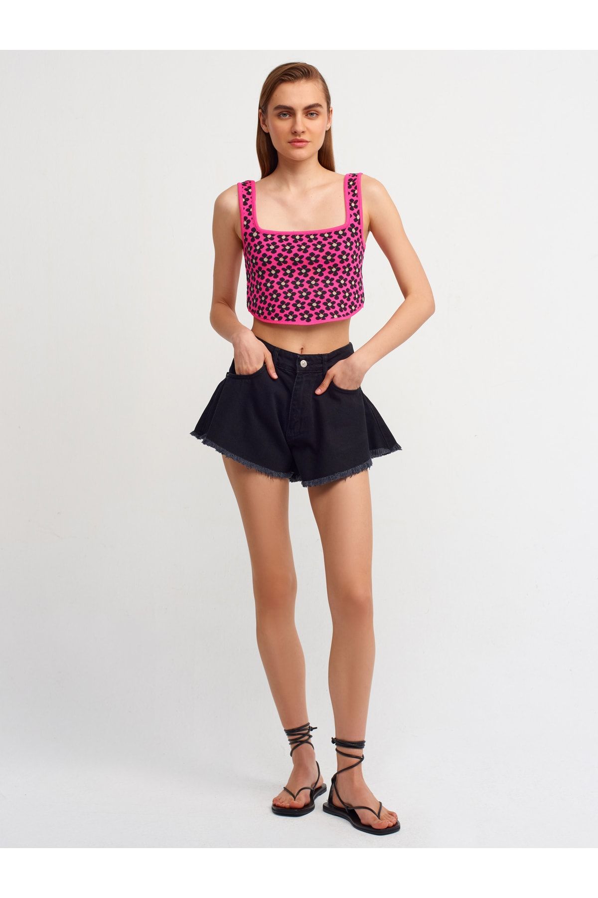 Dilvin-10212 Curved Front Strap Knitwear Undershirt-fuchsia 2