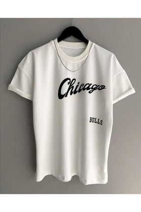 Unisex Chicago Özel Baskılı Oversize Penye T-shirt Tişört Chicago-bulls- ÖKÜZKAFASIBULLS
