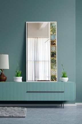 Çini Seramik 50x100 Cm Doğal Ağaç Çerçeveli Salon Ofis Mutfak Duvar Konsol Boy Aynası SINGLE-50X100CM-DOLAP