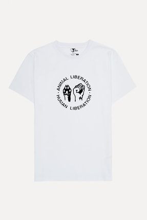 Vegan Hayvan Insan Özgürlüğü Unisex Beyaz T-shirt TYK242535
