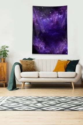 Mor Galaksi Desenli Leke Tutmaz Kadife Kumaş Duvar Örtüsü Duvar Halısı Tapestry WLLROT12
