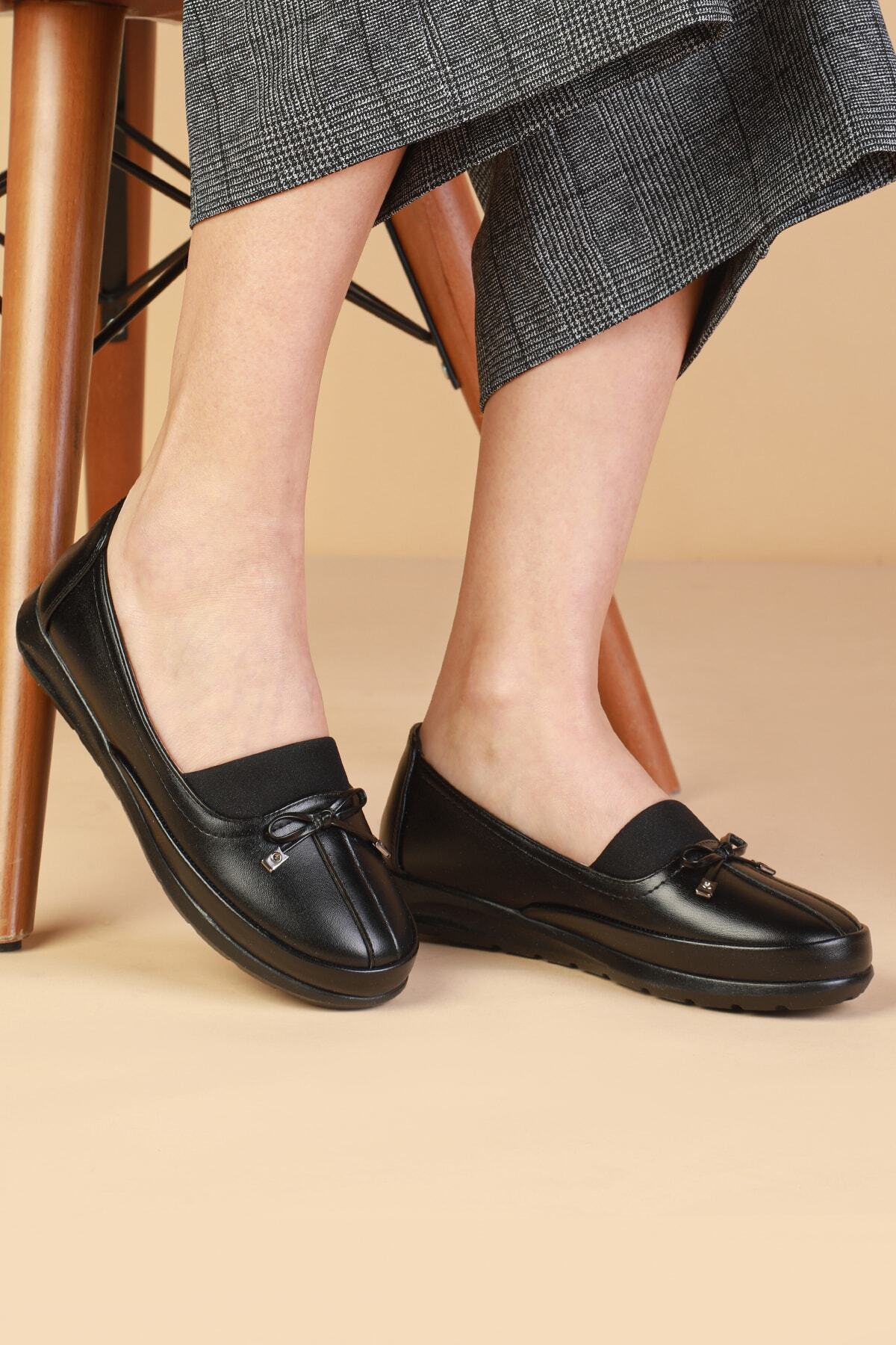 Yüce  İçi Tamamen Deri Hafif Tam Ortopedik Yumuşak Fiyonklu Kadın Ayakkabı Anne Ayakkabı Yc325 - Görsel 2