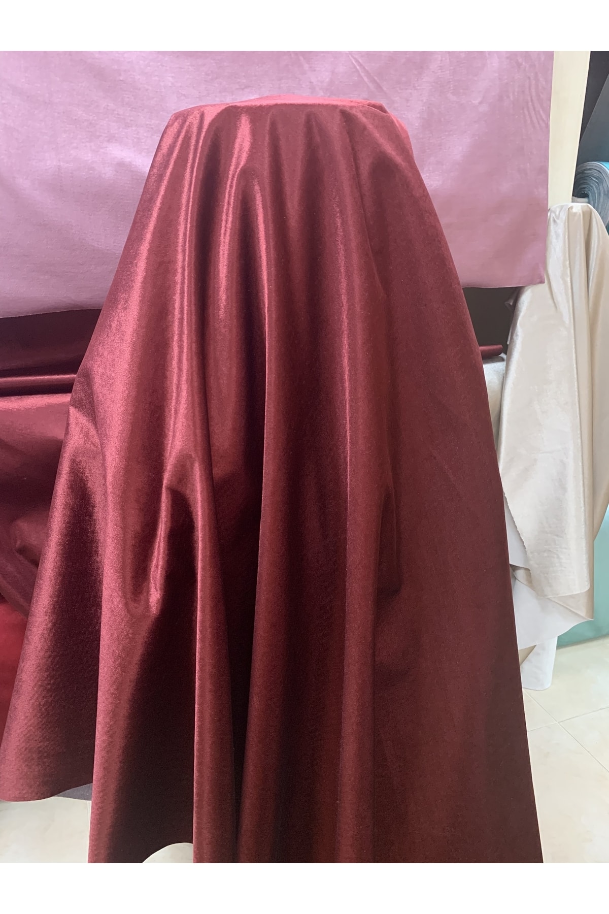 Domestic Shiny Velvet Upholstery Fabric Burgundy 8143