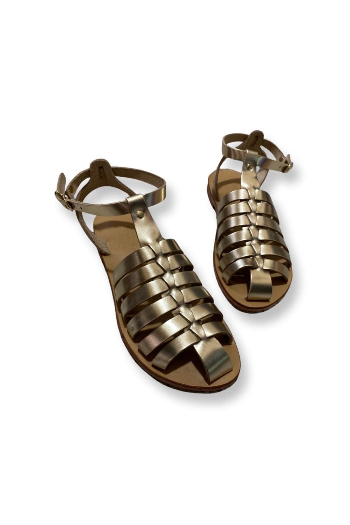 صندل طلایی زنانه های طلای چرمی واقعی دست ساز K2032 DaphneSandals