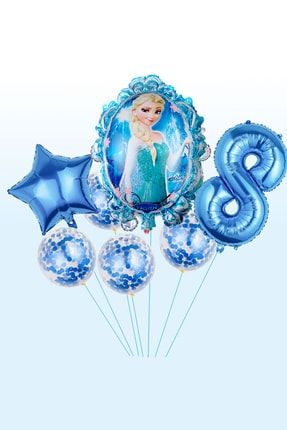 Frozen Elsa Mavi Rakamlı Balon Seti Konfetili Şeffaf Balonlu Karlar Kraliçesi Elsalı Balon Seti TYFEBSD02