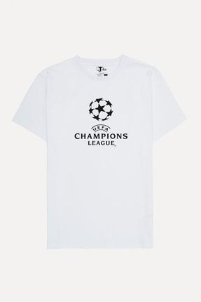 Uefa Champions League Baskılı Unisex Beyaz T-shirt TYK242731