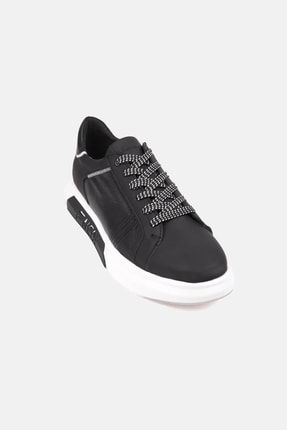 Siyah Hakiki Deri Erkek Günlük Sneaker Casual Ayakkabı - 15028 15028Siyah