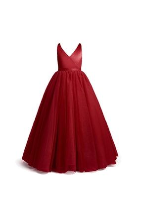 Kız Çocuk Kırmızı Doğum Günü Mezuniyet Parti Elbise NSM100.0G