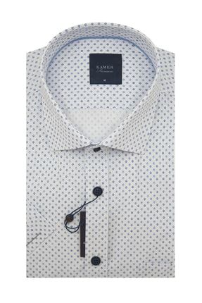 Erkek Kısa Kol Klasik Yaka Desenli Gömlek %55 Pamuk %45 Polyester 9151bm
