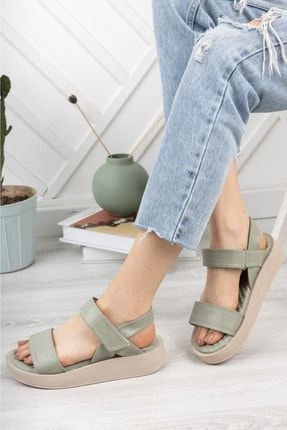 Yazlık Comfort Taban Rahat Su Yeşili Kadın Sandalet ENS01