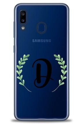 Samsung Galaxy A20 Kılıf Hd Baskılı Kılıf - Yaprak Tasarım Siyah D Harfi + Temperli Cam mmsm-a20-v-274-cm