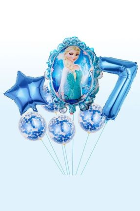 Frozen Elsa Mavi Rakamlı Balon Seti Konfetili Şeffaf Balonlu Karlar Kraliçesi Elsalı Balon Seti TYFEBSD02