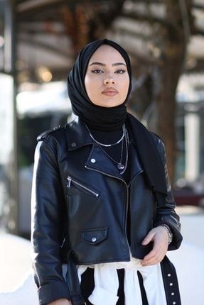 Tesettür Penye Şal Hijap Modeli - Siyah TYC00454743026