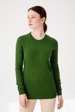 Kadın Simli Basic Sıfır Yaka Bluz Yeşil 21367