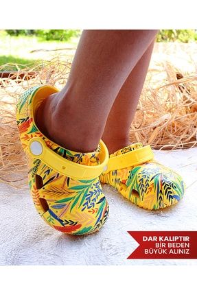 Uniseks Çocuk Sarı Yaprak Baskılı Sandalet,plaj Terliği EVA8007
