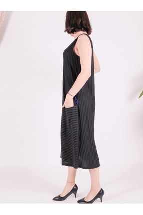 Siyah Çizgi Detaylı Sıfır Kol Kadın Penye Elbise 8039
