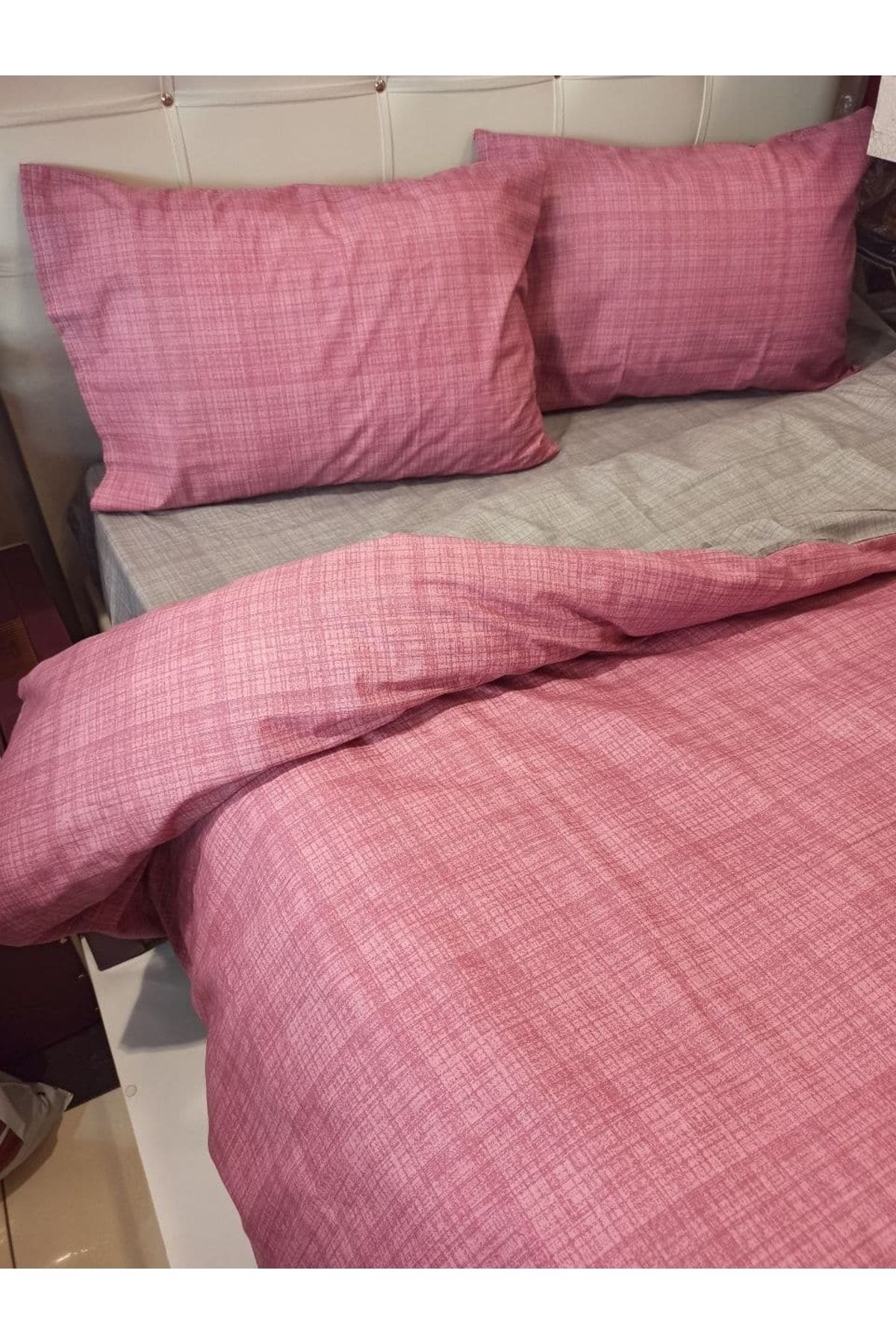 ŞENER HOME-Double Sided Useable Sheet Elastic Double Duvet Cover Set - Rose, Gray 5