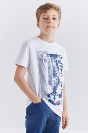 Beyaz Baskılı Kısa Kol Standart Kalıp O Yaka Erkek Çocuk T-shirt - 10866 T09EG-10866