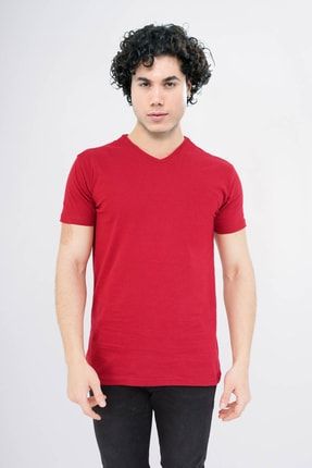 Unisex Basic Kırmızı Outdoor V Yaka Outdoor T-shirt ÇDKRMZIVYKKK