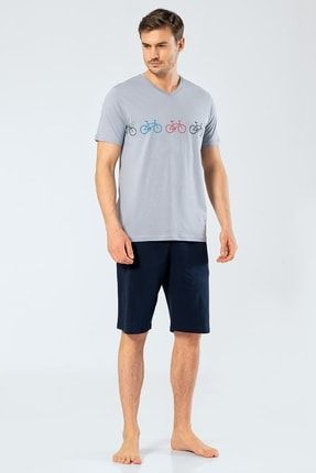 %100 Pamuk V Yaka T-shirt Bermuda Şort Takım ECIT4R1N0392