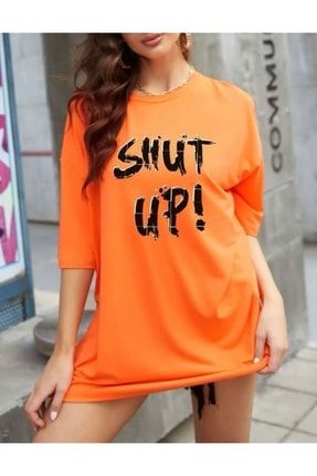 Kadın Turuncu Oversize Shut Up T-shirt shut-up45