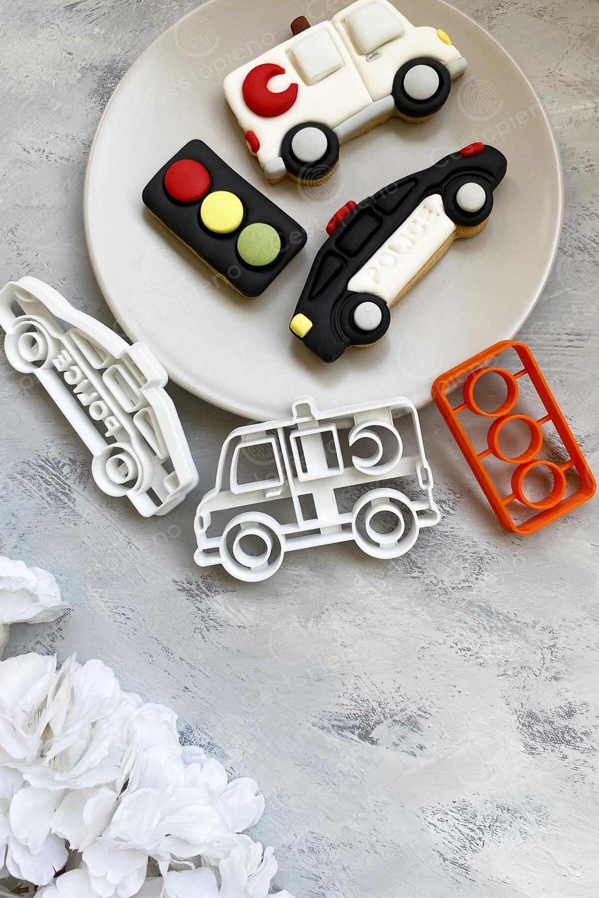 3 Pack Ambulance, Police Car and Traffic Light Dough Shaper