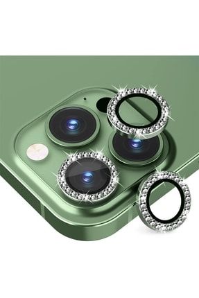 Iphone 13 Pro Max & Iphone 13 Pro Uyumlu Swarovski Taşlı Diamond Kamera Koruyucu - Taşlı Yeşil HYPRA000120