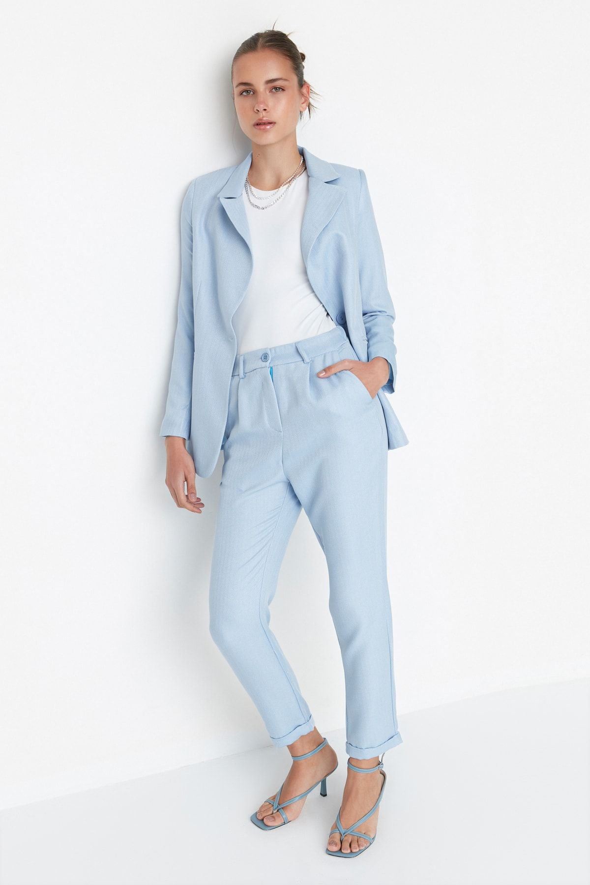 Light blue store cigarette trousers