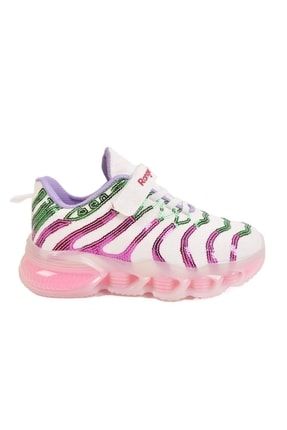 Beyaz - Kız Çocuk Simli Pullu Rahat Esnek Taban Spor Ayakkabı Sneaker MRD0426