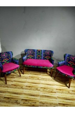 Etnik Desen Çay Seti Koltuk Takımı Salon Balkon Kafe Ofis Kollu Oturma Grubu 2 1 1 AzraEski