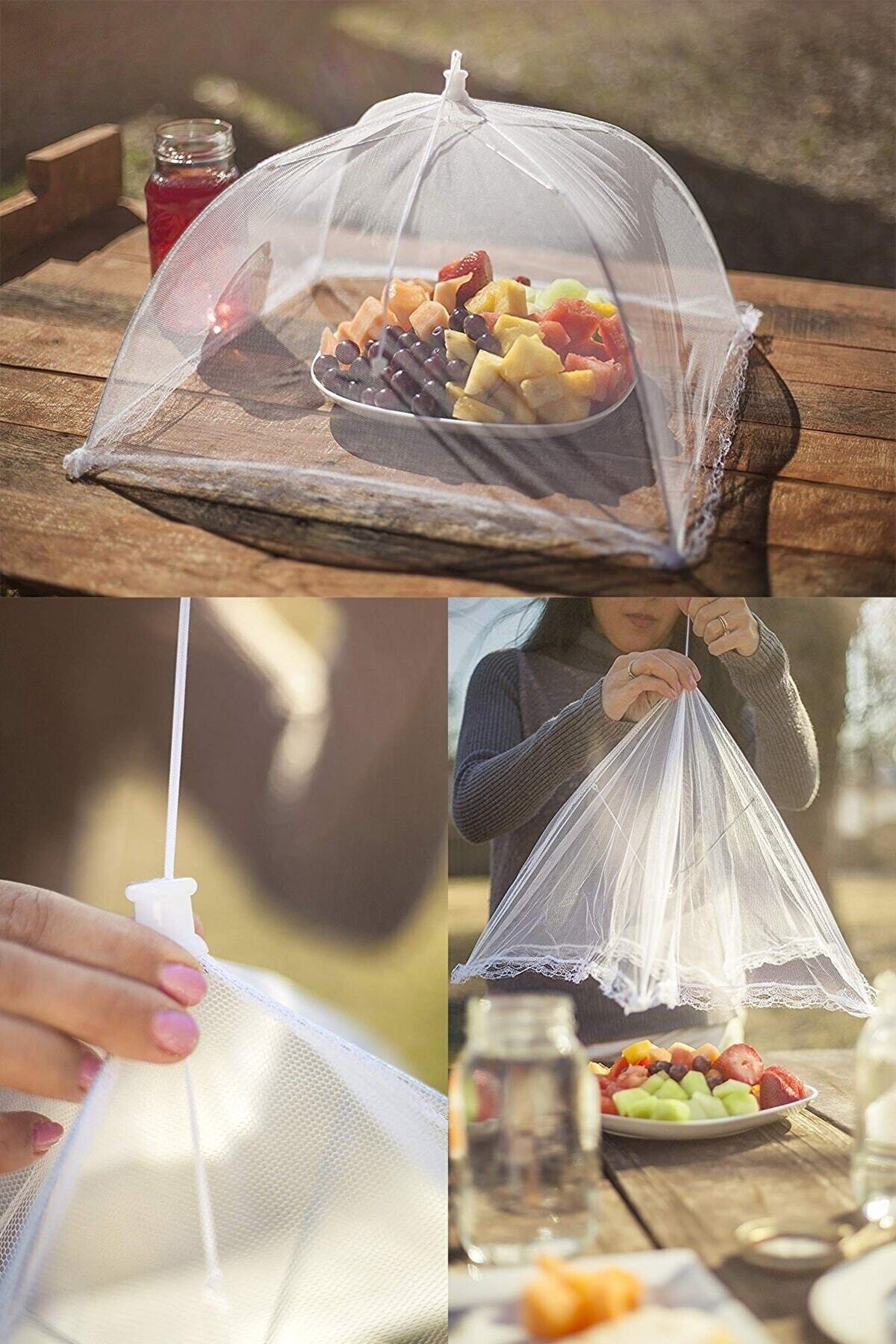 QNİAY Gıda Koruma Şemsiyesi Yiyecek Yemek Sinek Koruyucu Tül Aparat