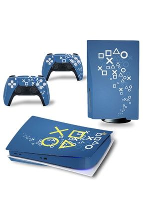 Mavi Arkaplan Kol Düğmeleri Playstation 5 Disk Edition Sticker Kaplama Seti PS5DSKED078
