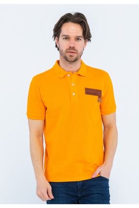 Regular Fit,turuncu,deri Parçalı Kısa Kollu Polo T-shirt PL 2022/116