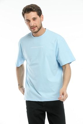 Erkek Oversize Bisiklet Yaka Baskılı Kısa Kollu T-shirt TSKK-Y21-0000155