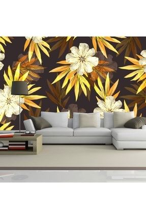 Duvar Kaplama Folyosu Kendinden Yapışkanlı Kahverengi Çiçekler 50cmx300cm İBM87