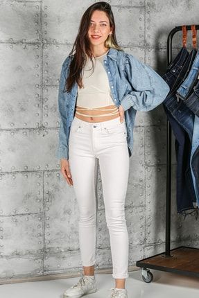 Skinny Dar Paça Beyaz Jeans DS-T213-2022