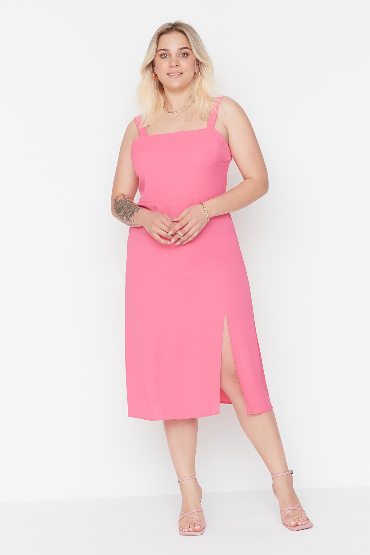 Trendyol Curve Große Größen In Kleid Rosa Bodycon für Damen - 42