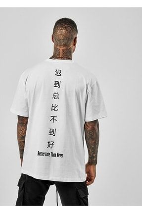 Çince Baskılı Oversize Beyaz T-shirt T071
