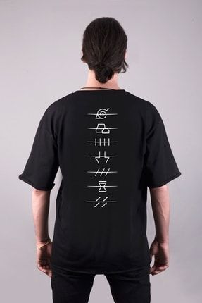Sembol Baskılı Oversize Siyah T-shirt T094
