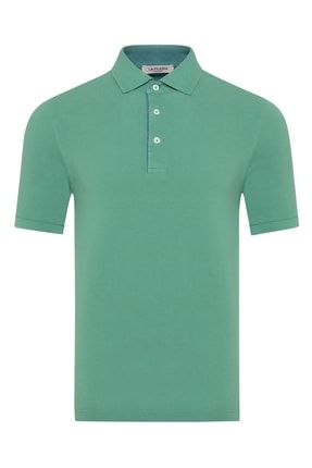 Yeşil Vintage Gömlek Yaka Pamuk Slim Fit Tişört E1222Y02001