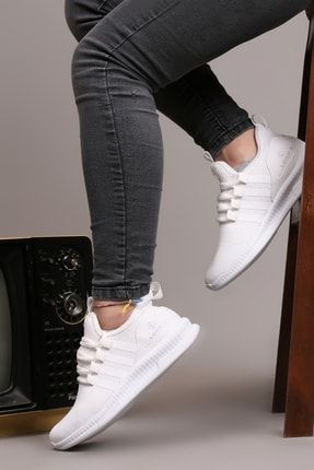 Unisex Beyaz Triko Sneaker Spor Ayakkabı 11602
